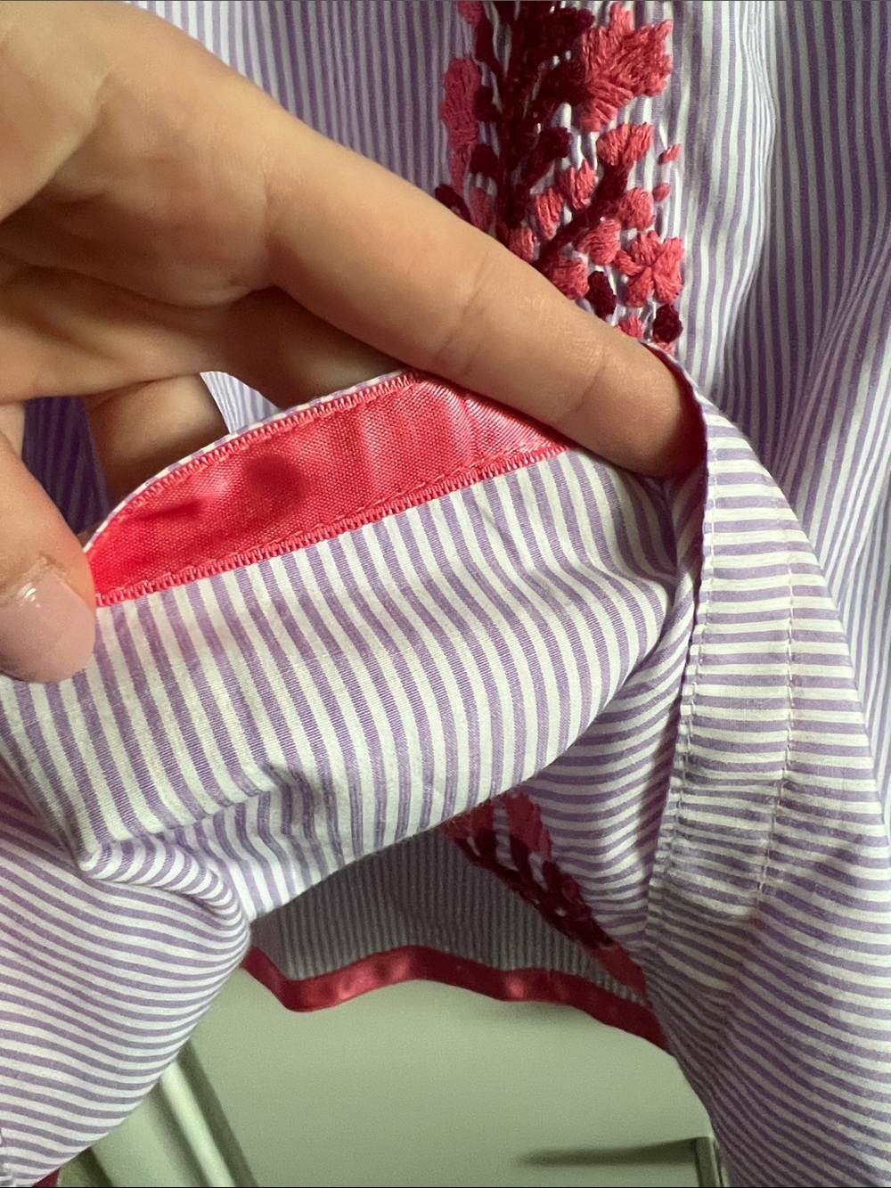 Mi Golondrina Lavender-Striped Dress with Coral Embroidery - Picture 5 of 5